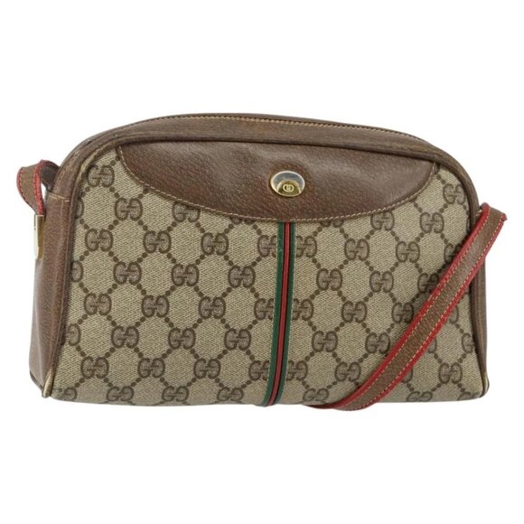 GUCCI GG Supreme Web Sherry Line Bag PVC Beige Gold 001 261 1086 Auth BA6005 - Picture 1 of 16